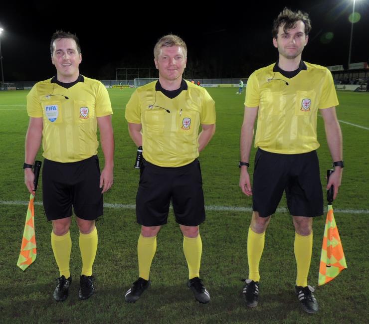 Referee David Morgan, Lewis Edwards and Harry Hendricks